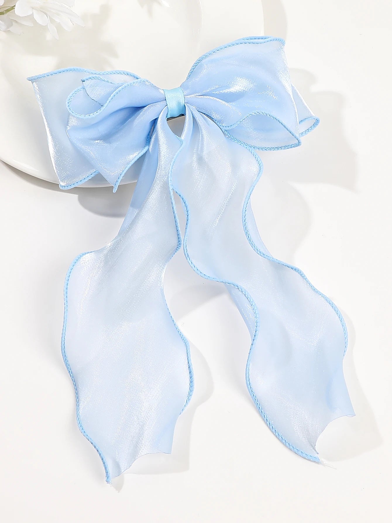 2 Pcs Hair Bows Hair Clip,White Blue Hair Bow Ribbons for Women Girls Hair Accessories Aesthetic Silky Satin Metal Clamp Viralgem Store