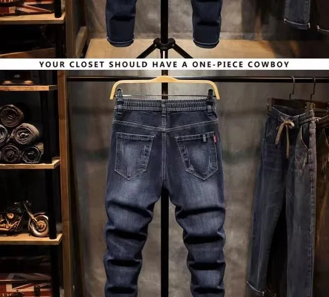 2025 Spring and Autumn New Fashion Trend Elastic Straight Leg Jeans Men's Casual Loose Comfortable High Quality Denim Pants 36