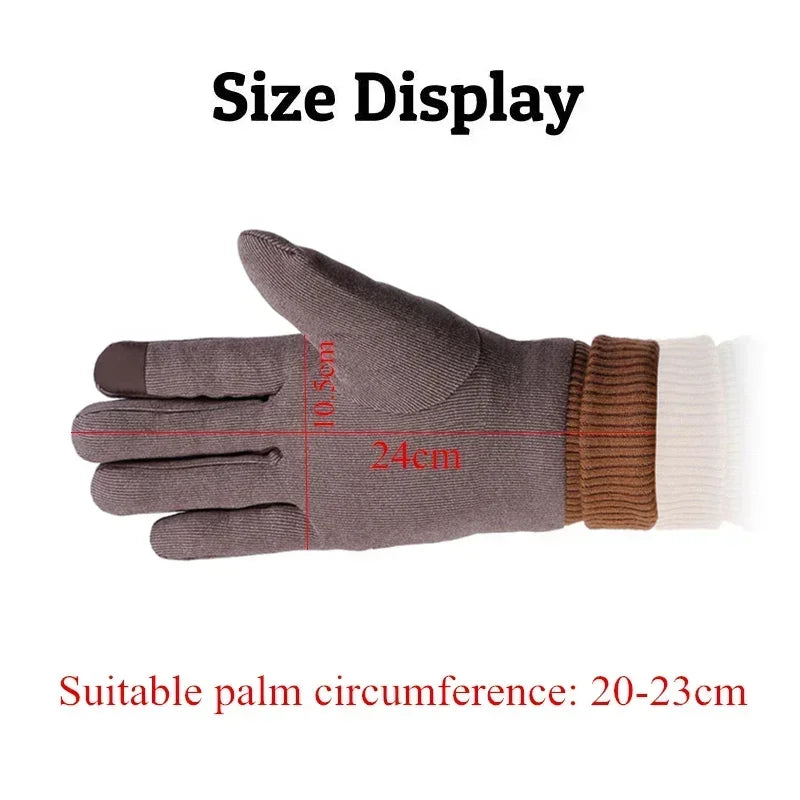 Winter business Men's Warm Gloves Touch Screen Cloth Velvet Windproof Thickened Outdoor Driving Cycling Motorcycle Male Mittens