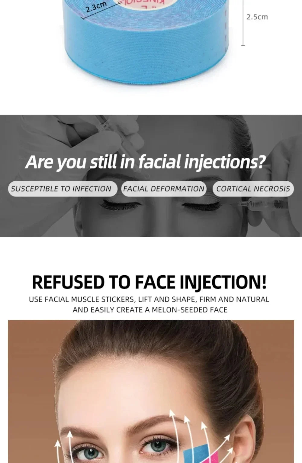 2.5CM x 5M Kinesiology Tape For Face V Line Neck Eyes Lifting Wrinkle Remover Sticker Tape Facial Skin Care Tool Elastic Bandage Viralgem Store