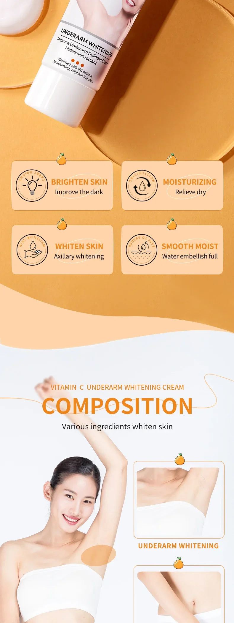 Vitamin C Brightening Cream Whitening Brightening Melanin Intimate Areas Bleaching Legs Knees Elbows Arms Bend Brighten Melanin