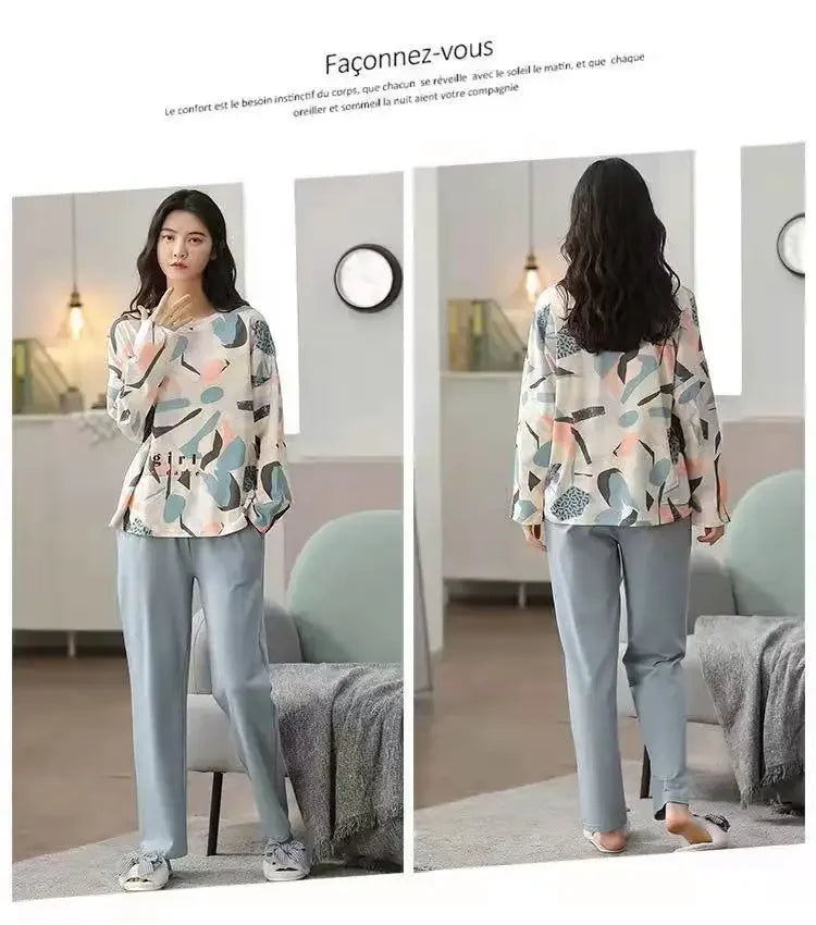 Women's pajamas spring and autumn long-sleeved autumn and winter home clothes plus size simple loose suit outerwear