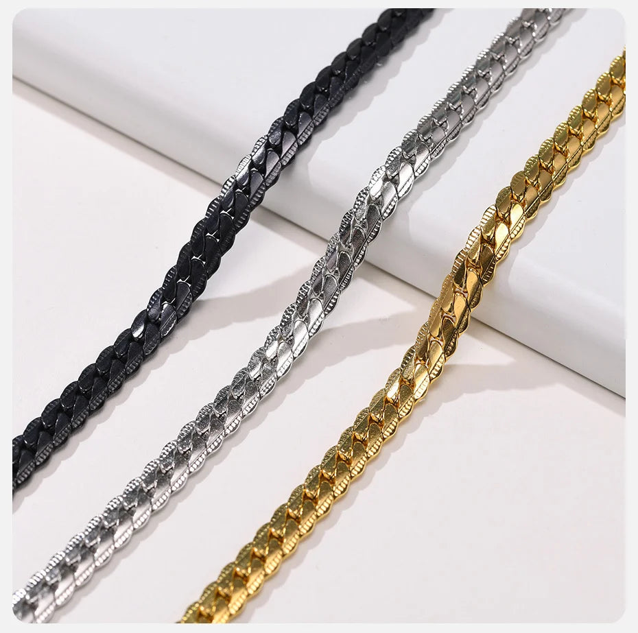 Vnox 6mm Stainless Steel Flat Cuban Chain Bracelets for Men, Adjustable Miami Curb Links Bracelet, Casual Punk Wrist Jewelry