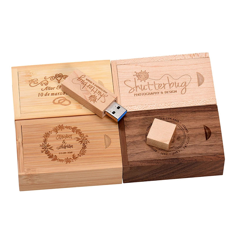 Wooden USB 3.0 Flash Drive 128GB High Speed Pen Drive 64GB Free Custom Logo Memory Stick Photography Wedding Gifts Pendrive 32GB
