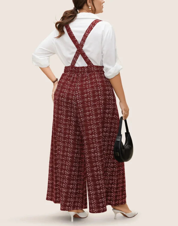 2025 Women's Sleeveless Oversized Jumpsuit Overalls Ladies Sexy Plaid Deep V Neck Wide Leg Pants Jumpsuits with Buttons Pockets Viralgem Store