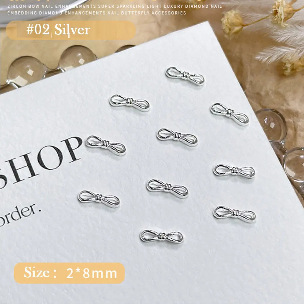 20pcs Silver Bowknot Nail Art Charm 3D Alloy Gold Small Thin Bow Tie Nail Decoration DIY Versatile Christmas Nail Accessories Viralgem Store
