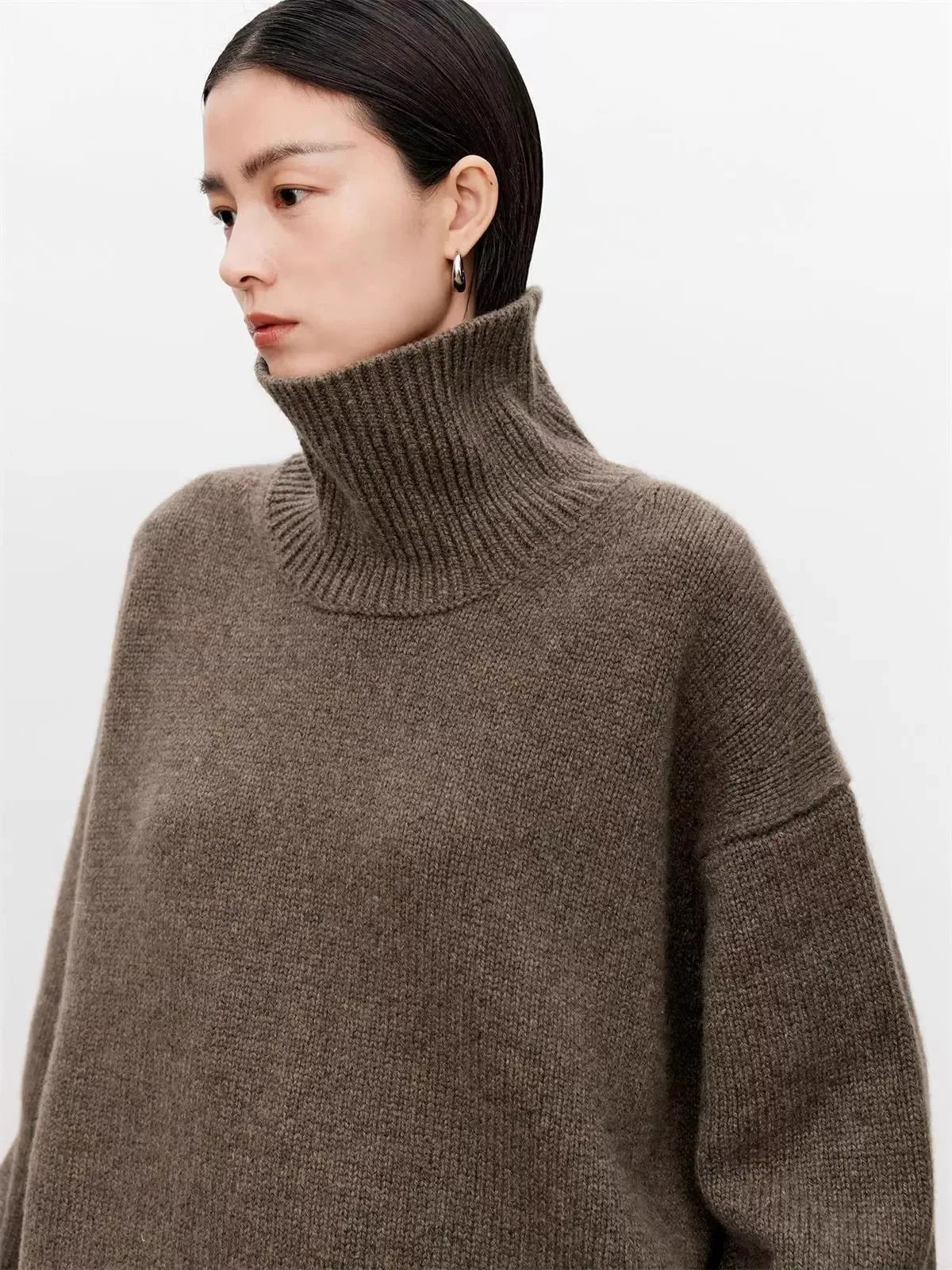 Thickened turtleneck 100% pure cashmere sweater women's loose lazy knit silhouette sweater European products Viralgem Store