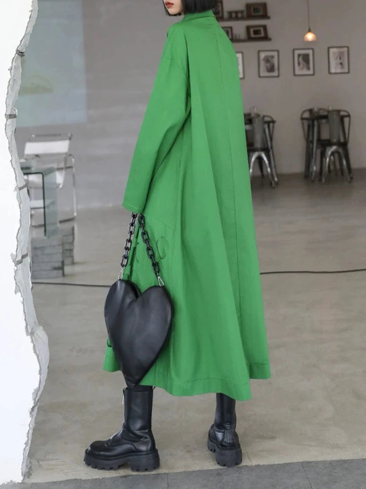 [EAM] Women Black Hollow Out Big Size Midi Shirt Dress New Lapel Long Sleeve Loose Fit Fashion Tide Spring Autumn 2024 1DF6037 Viralgem Store