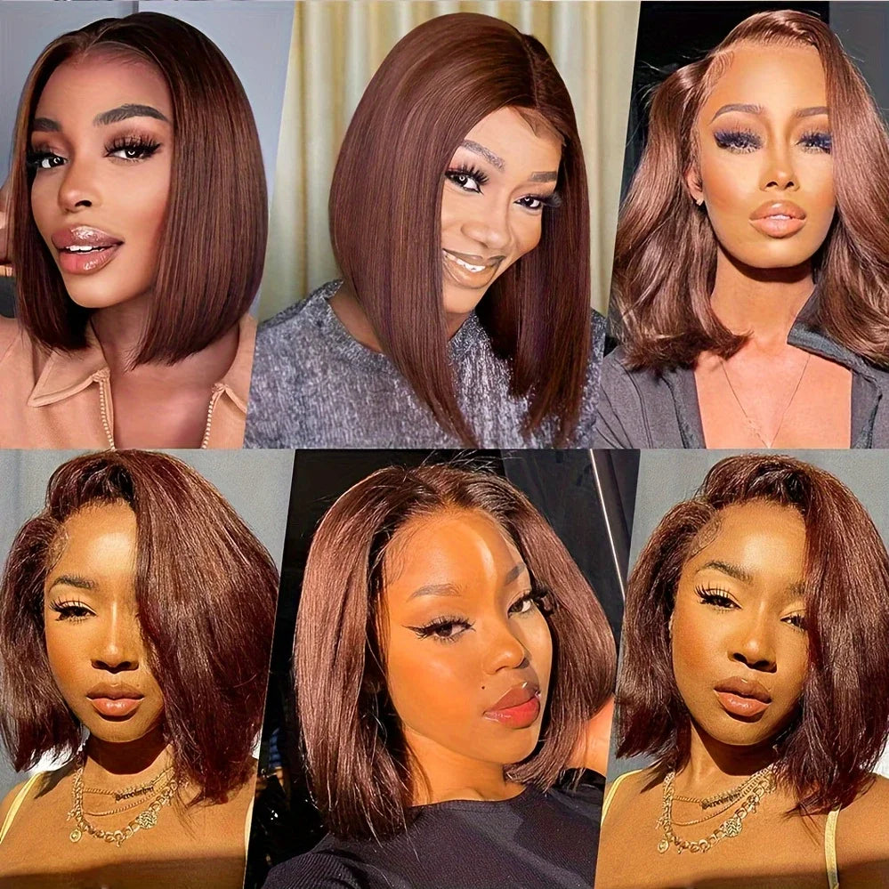 16Inch Chocolate Brown Straight Bob Wig 13X4 Lace Frontal Wig Natural Hairline Lace Front  Short Wig Human Hair 100% Pre Plucked Viralgem Store