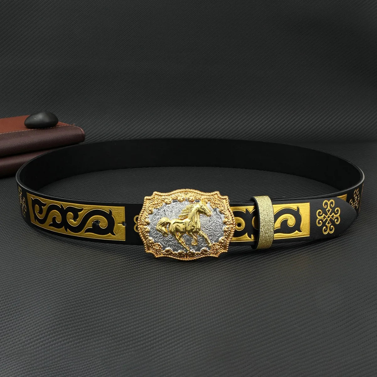 Western Cowboy PU Leather Belt - Men Waist Strap Bull Decoration Floral Engraved for Jeans Viralgem Store