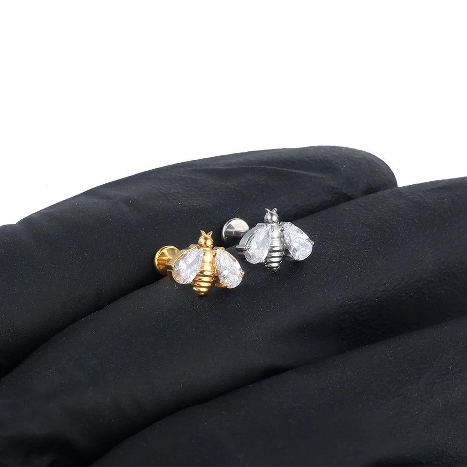 1pcs Titanium Cubic Zirconia Bee Flower Stud Earring Helix Tragus Daith Piercing Hinged Segment Hoop Body Jewelry Viralgem Store