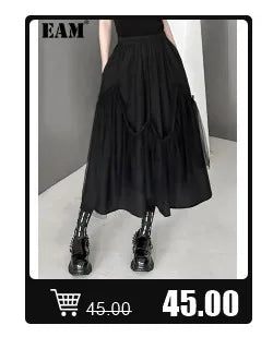 [EAM] Loose Fit Black Denim Big Size Sweatshirt New High Collar Long Sleeve Women Big Size Fashion Spring Autumn 2024 1K166