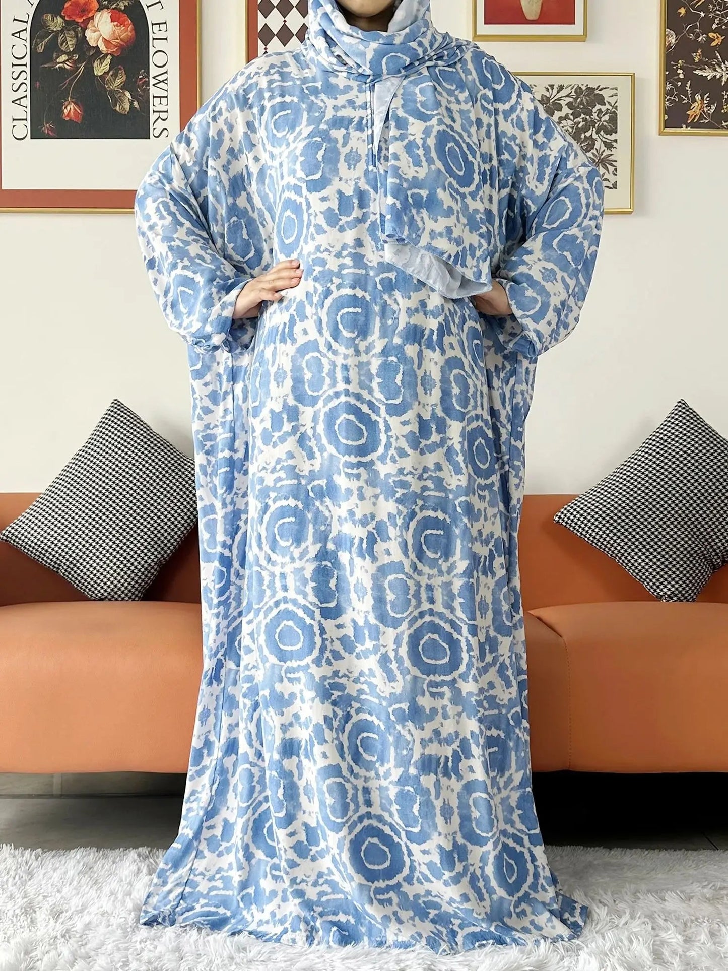 2024 Muslim Cotton Lady Abayas Ramadan Prayer Garment Dubai Turkey Middle East Femme Robe Loose African Dress Turban Joint Viralgem Store