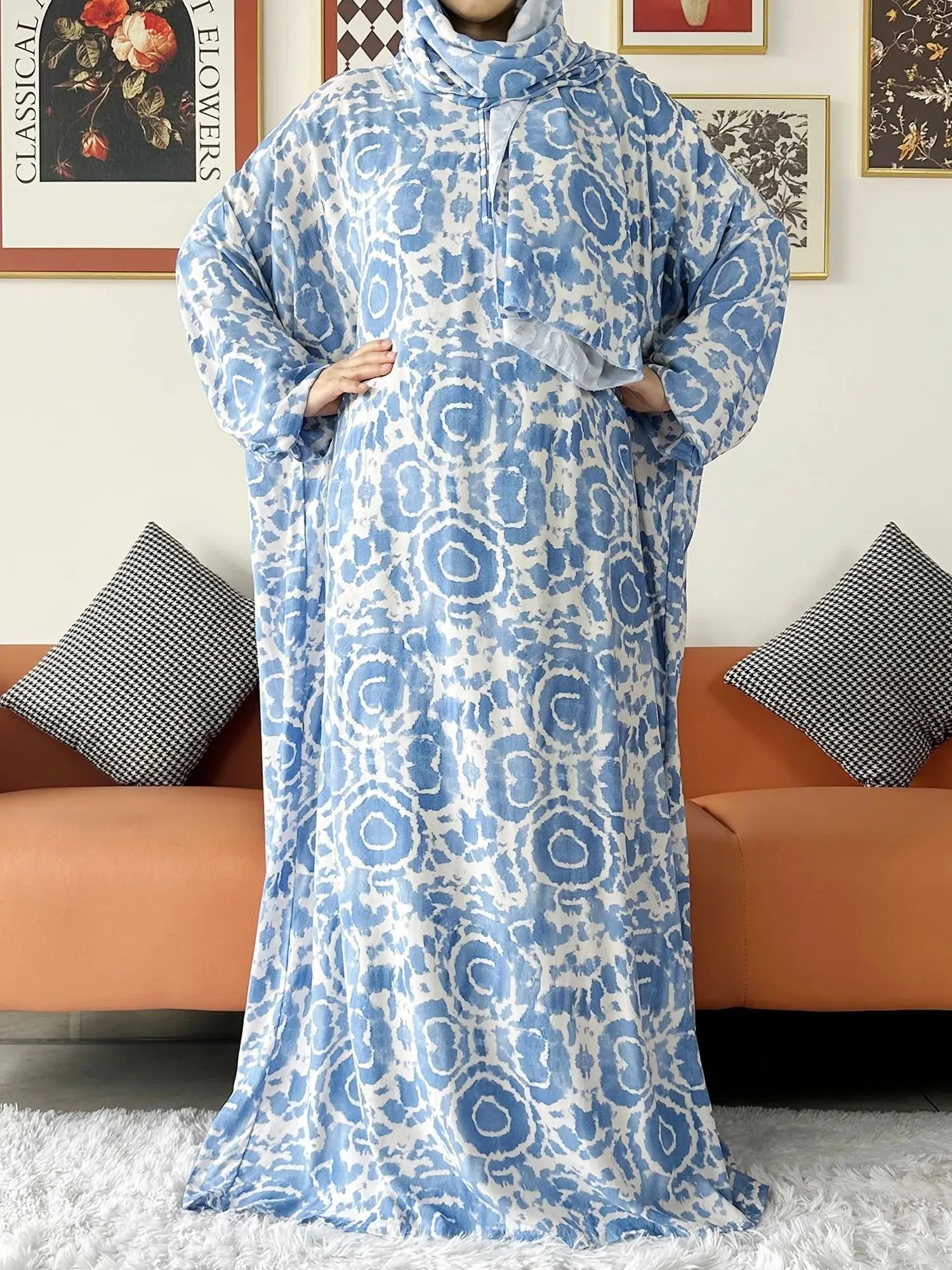 2024 Muslim Cotton Lady Abayas Ramadan Prayer Garment Dubai Turkey Middle East Femme Robe Loose African Dress Turban Joint Viralgem Store