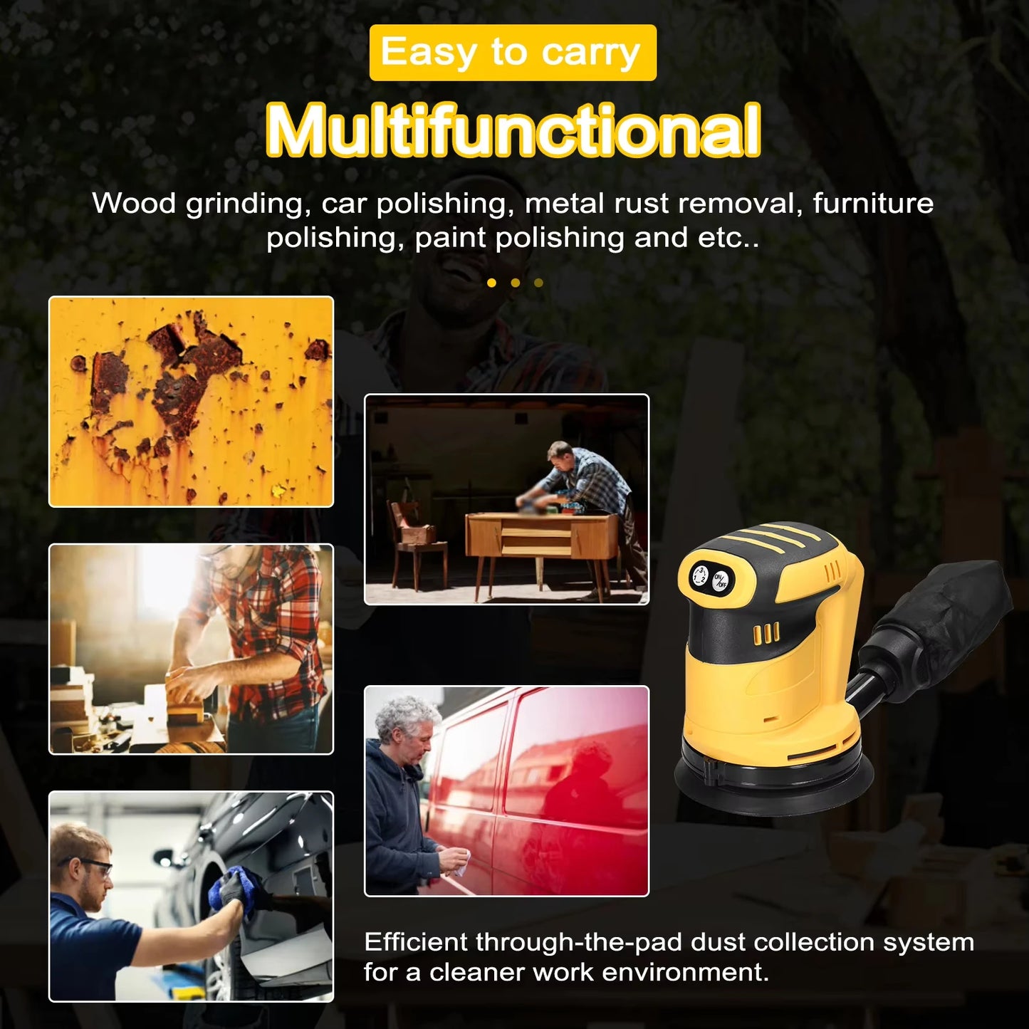 125mm Brush/Brushless Motor Cordless Orbital Sander Grinder Wood Metal Waxing Polishing Grinding Machine for Dewalt 20V Battery