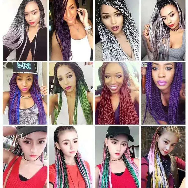 24Inch Synthetic Braiding Hair Extension Ombre Color Rainbow DIY Jumbo Hair Pink Red Blue Hairstyle for Women Viralgem Store