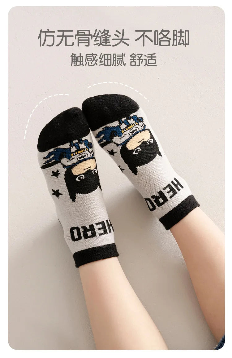 5 Pairs Spiderman Cotton Children's Socks iron Man Hulk Thor Anime kids Boys Short Socks Cartoon Baby Spring Summer Sock Y