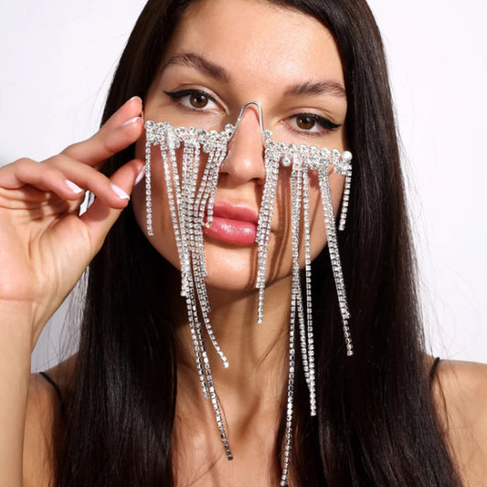 Stonefans Long Fringed Glasses Frame Designer Vintage 2022 Eyeglasses Without Lens for Women Face Decorations Helloween Jewelry Viralgem Store