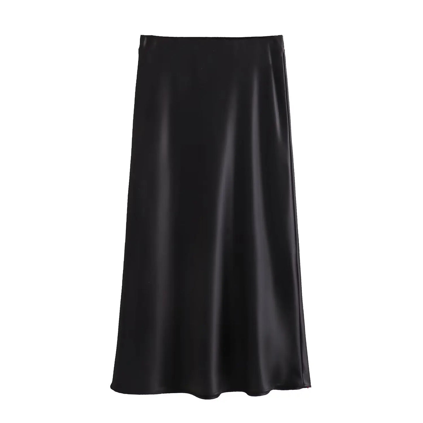 2024 New Women's European And American Style Fashion Silk Satin Texture High Waist Skirt Street Style Elegant Mid-length Skirt