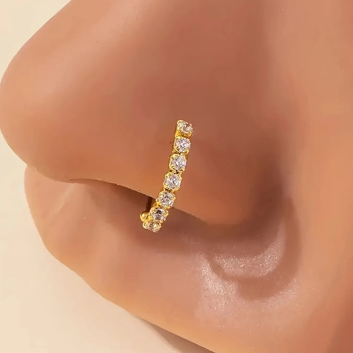 1pc Cubic Zirconia Decor Nose Ring Copper Popular Piercing Body Jewelry Gift For Women & Men Copper Jewelry