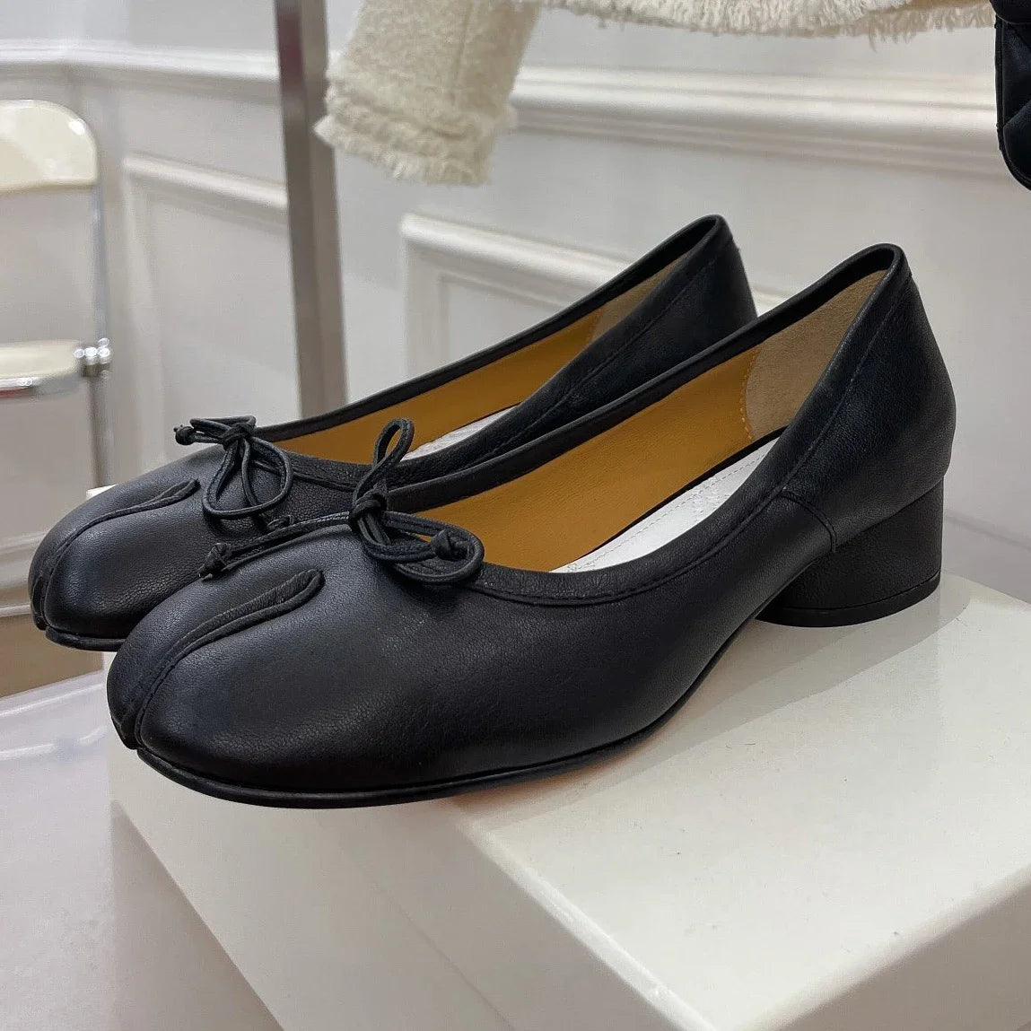 2025 Tabis Shoes Split Toe Ballet Flats Plus Size 43 Women Mary Janes Low Heel Black Leather Ballerinas Zapatos Mujer mocasines Viralgem Store