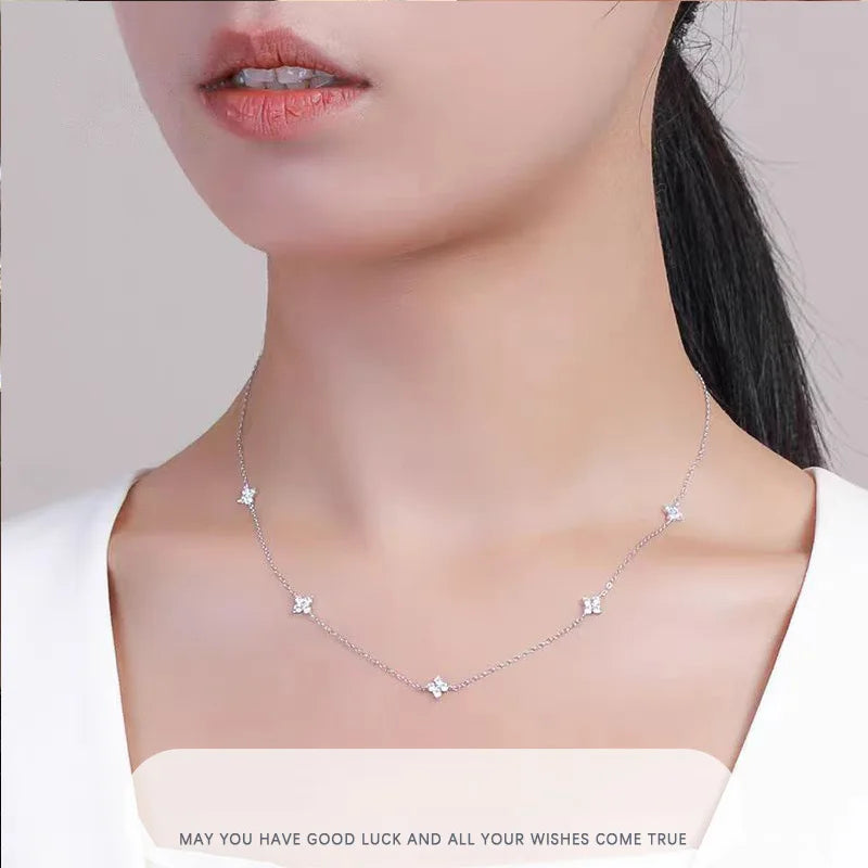 925 Silver Plated Cz Four-leaf Flower Bracelet for Women Girl Cute Dainty Adjustable Link Chain Bracelet Trend 18k Gold Jewelry