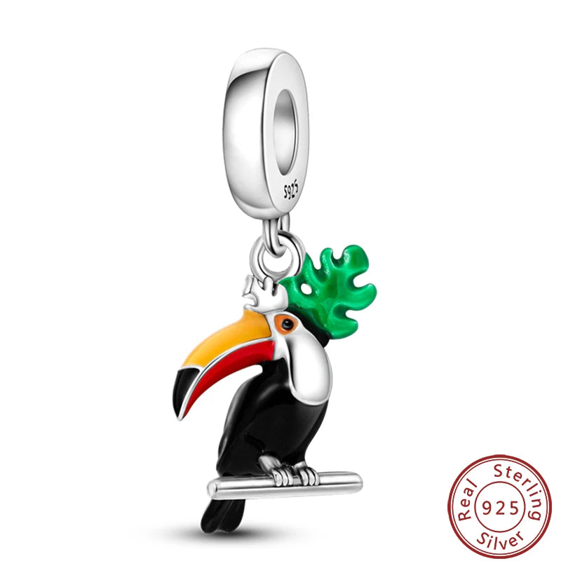 100% 925 Silver Parrot Hummingbird Owl Birds Fashion Design Charms Beads 3mm DIY Fine Jewelry Gifts Making Viralgem Store