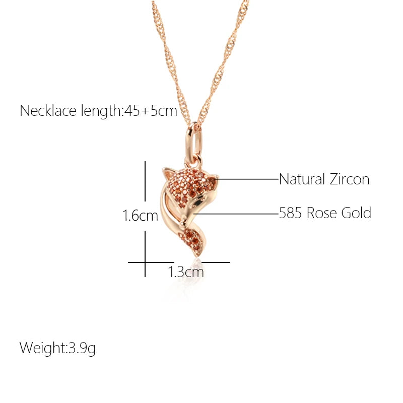SYOUJYO Red Natural Zircon Fox Pendant Necklace For Women 585 Rose Gold Color Animal-shaped Fine Jewelry Viralgem Store