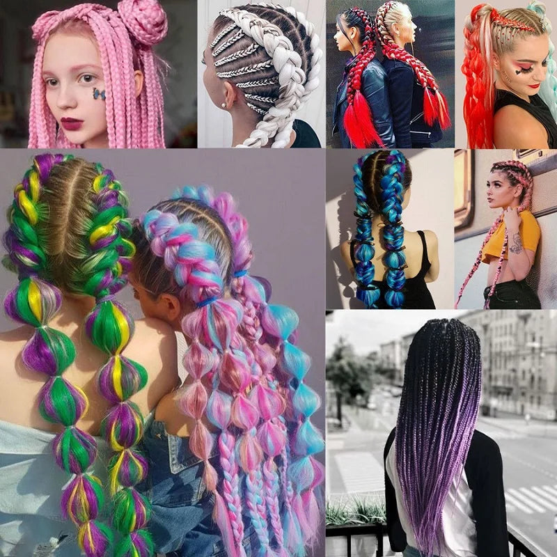 Synthetic Jumbo Braids Hair 24Inch Braiding Hair Extensions Ombre Fake Hair For Crochet Box Braid Blue Purple for Women Viralgem Store