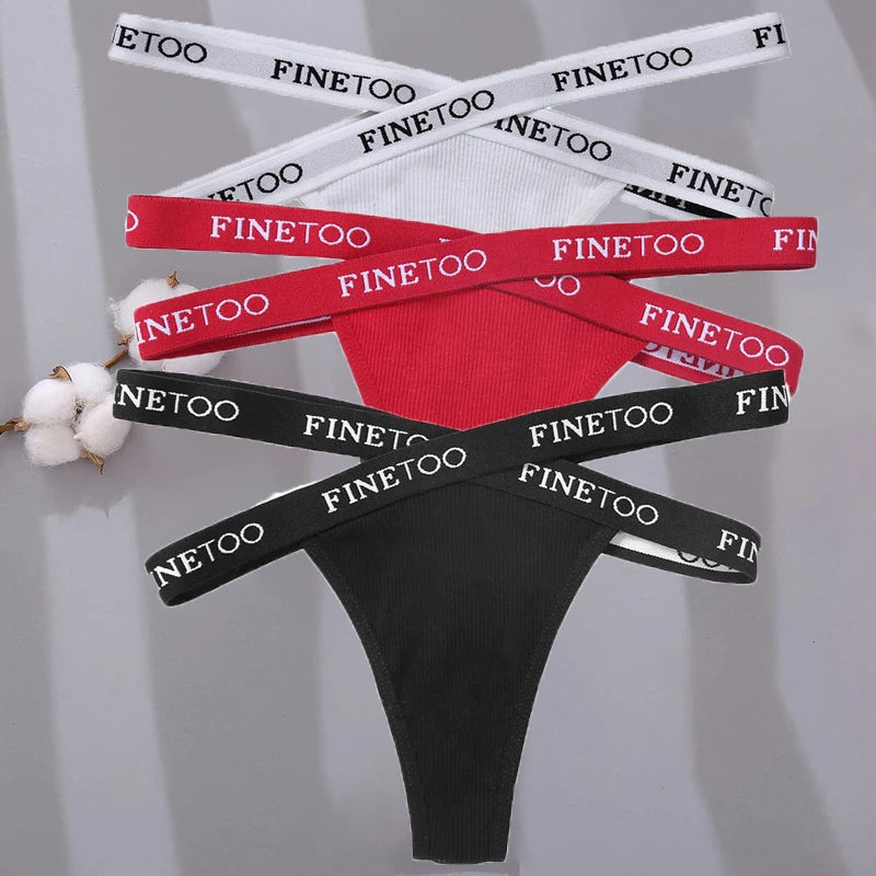 3PCS/Set Cross Strap G-String Cotton Panties Women Sexy High Waist Women's Panties FINETOO Letter Waisted Panty Lingerie M-XL
