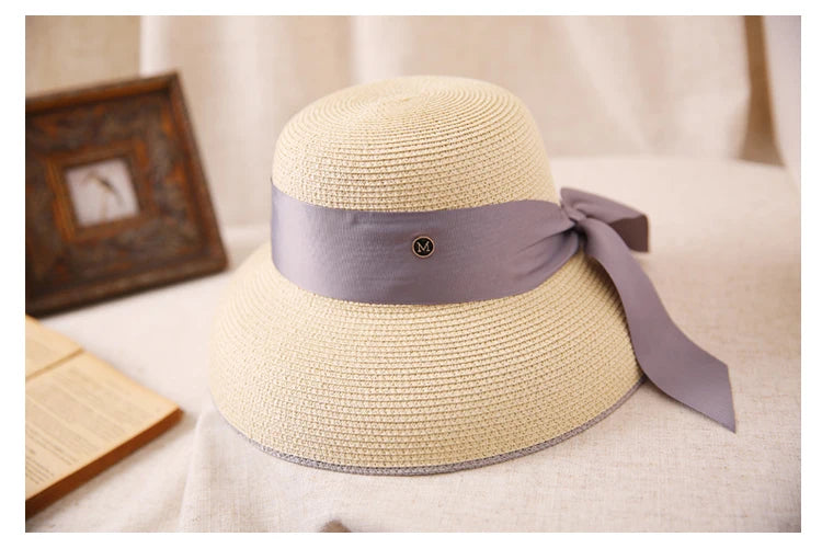 2024 Hepburn Sun Hat Women Summer Sunscreen Straw Hat Female Retro Bow French Elegant Hat Big Eaves Sunshade Beach Hat