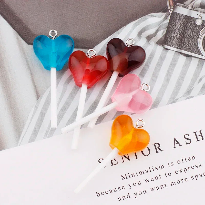 10Pcs Sugar Candy lollipop Resin Charms Diy Findings Kawaii 3D Keychain Earring Pendant Charms For Jewelry Making Suppplies
