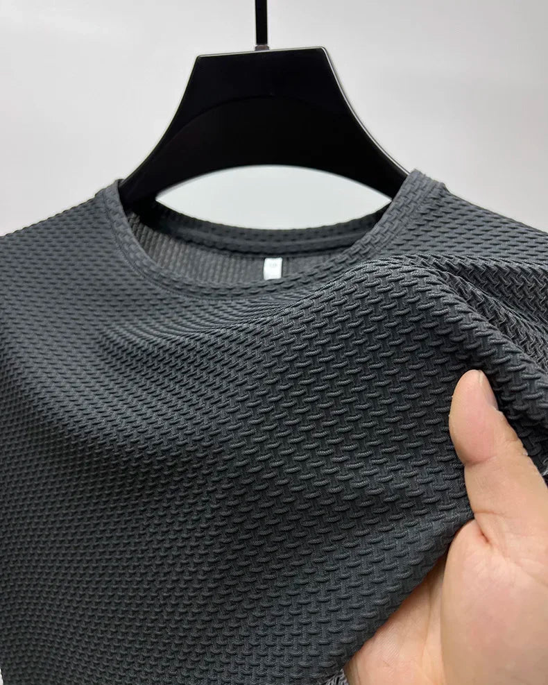 Summer Ice Silk High-End Solid Color High Quality Short Sleeve T Shirts Men's Breathable Fashion T-Shirt Male Brand Clothes 4XL