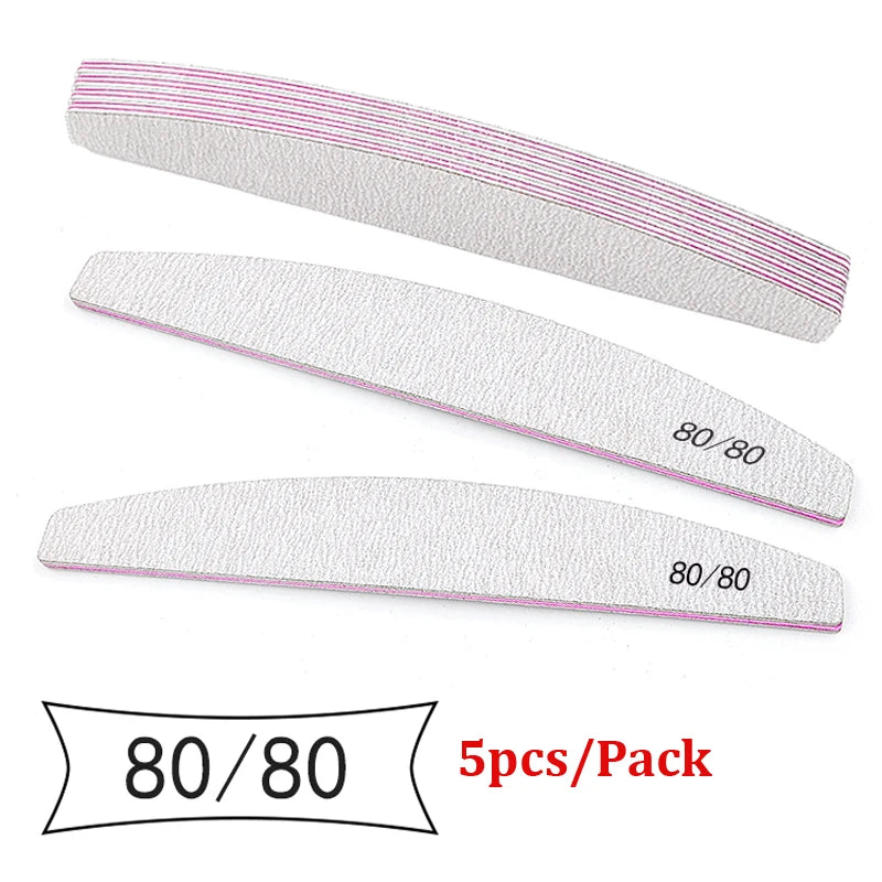 5Pcs/Lot Nail File Mix Color Limas 80/100/150/180/240 Grit Professional Sandpaper Cuticle Remover Buffer Files Manicure Tool Set Viralgem Store