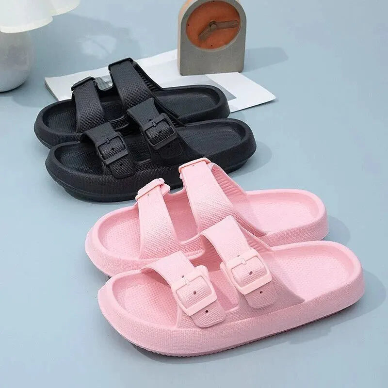 Summer Slippers Double Buckle Slide Sandals Women Couple Home Slides EVA Thick Sole Light Weight Flip Flops Bothe Shower Shoes Viralgem Store