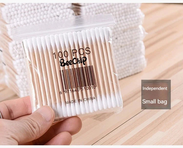 200PCS Wooden Double-Ended Cotton Swabs Make-Up Cleaning Disposable Cotton Swabs Medical Household Hygiene Ear Pulling Viralgem Store