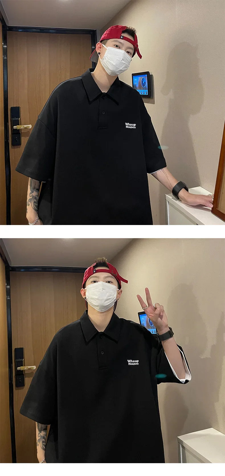 Trendy Polo Shirt Loose Fit Casual Men's Lapel Top Hk Style Hip Hop Short Sleeve T-shirt Fashion Outerwear