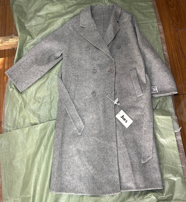 2024 Autumn Winter Wool Coat Women Double-breasted Solid Color Women's Double-sided Woolen Belt Coats Loose Warm Wool Jacket