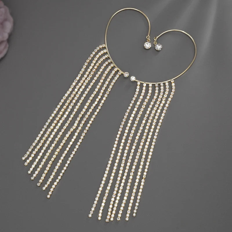 20Style Luxury Shiny Crystal Rhinestone Long Tassel Ear Cuff No Pierced Ear Clip Earrings For Women Wedding Korean Trend Jewelry Viralgem Store