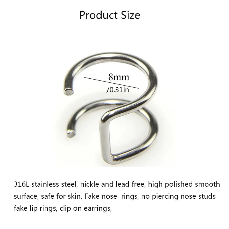 2Pcs 316L Stainless Steel Fake Ear Piercing Jewelry, Clip on Ear Cuffs Fake Lip Ring Non Piercing Labret Rings for Women Men Viralgem Store