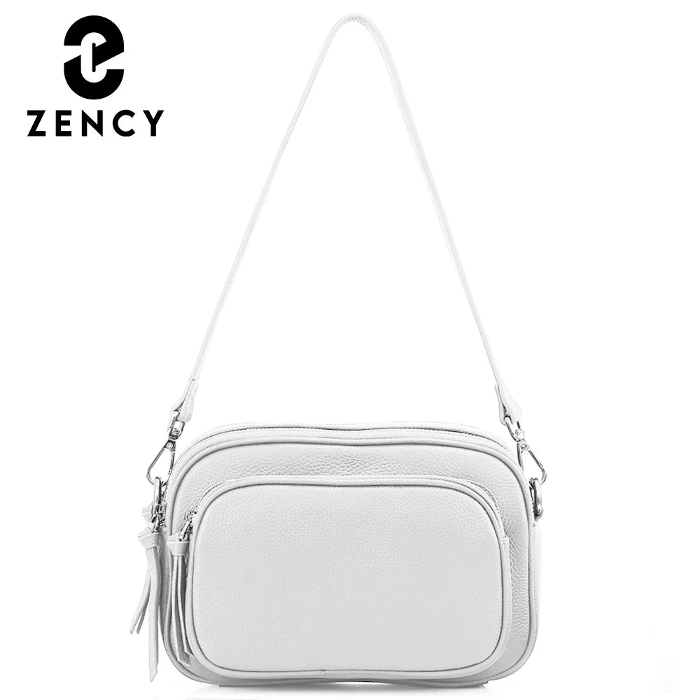 Zency Designer Women Shoulder Bag Genuine Cowhide Leather Handbag Zipper Pockets Large Capacity Female Crossbody Bag White Viralgem Store