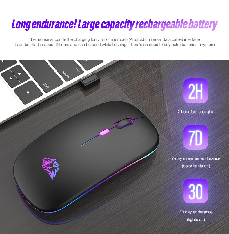 Wireless Mouse Bluetooth and 2.4GHz Dual Modes Rechargeable RGB Ergonomic Silent Click for PC iPad Laptop Cell Phone TV Viralgem Store