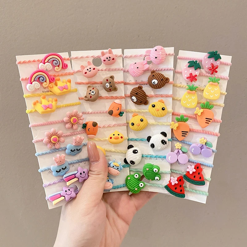 50 Pcs Girls Cartoon Fruit Animal Rubber Band Hair Accessories Cute Baby Small Rubber Band Hair Circle Holiday Gift Set Viralgem Store