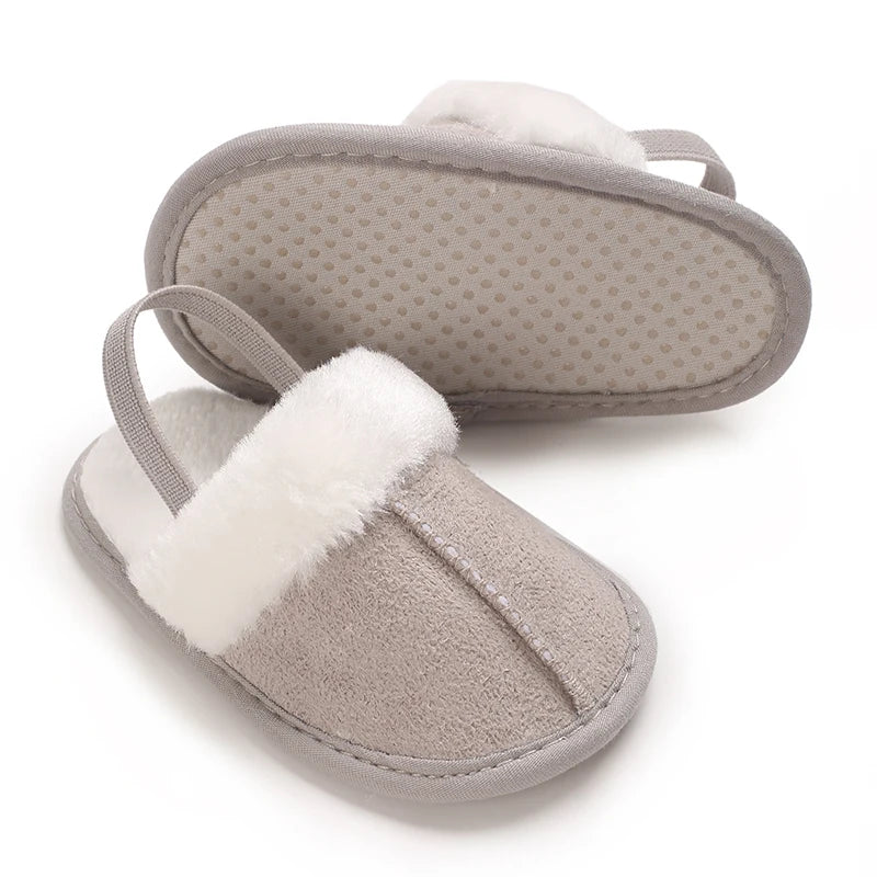0-1 Years Old Winter Baby Slippers Fluffy Baby Boy Girl Sandals Cute Plush Soft Non-slip Sole Toddler First Toddler Baby Shoes
