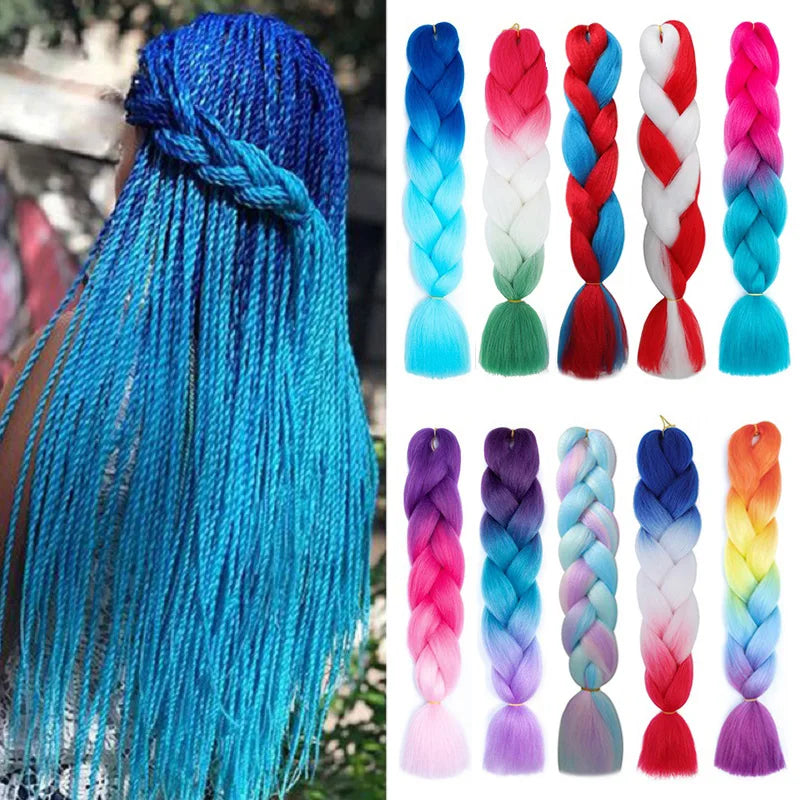Synthetic Jumbo Braids Hair 24Inch Braiding Hair Extensions Ombre Fake Hair For Crochet Box Braid Blue Purple for Women Viralgem Store