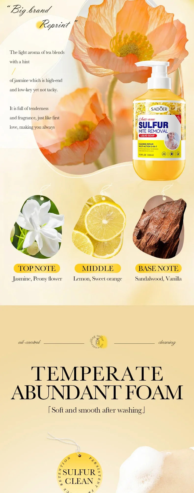 500ml Deep Cleansing Sulfur Mite Removal Body Wash Oil Control Shower Gel  Bath and Body Cleansers