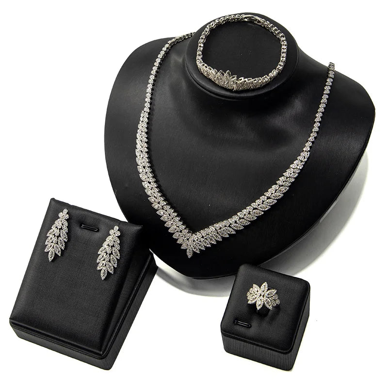 2024 Hot selling 4-piece Bride Wedding Jewelry Set with Cubic Zirconia Dubai Luxury Jewelry Set Viralgem Store