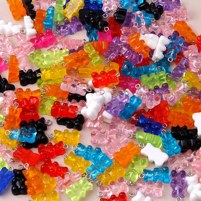 30colors 10pcs 22X11mm Candy Color Gummy Mini Bear Charms for Making Cute Earrings Pendant Necklace DIY Creative Jewelry Finding
