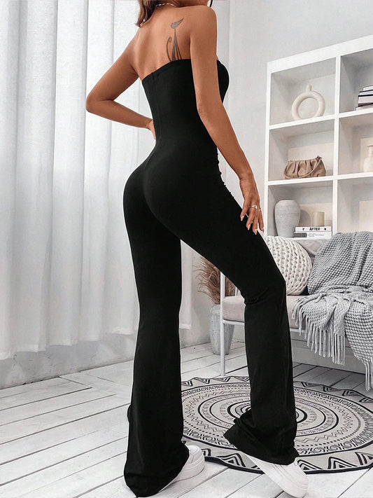 2025 Summer New Women's Bustier Jumpsuit Temperament Elegant Solid Color One-Piece Pants Pants Leg Slim Hip-Lifting Jumpsuit