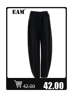 [EAM] Women Black Pu Leather Long Spaghetti Strap Dress New V-Neck Sleeveless Loose Fit Fashion Tide Spring Autumn 2024 JD03201